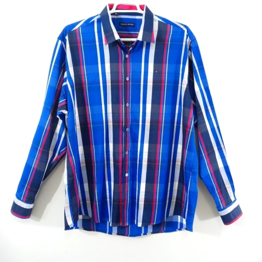 Tommy Hilfiger Plus Size Plaid Rolled Up Long Sleeve Casual Button Down Shirt